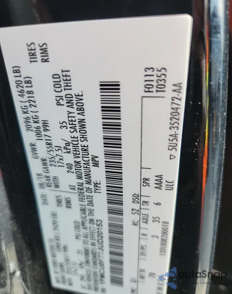 2018 Ford Escape S from USA, damaged, VIN 1FMCU0F77JUD20153